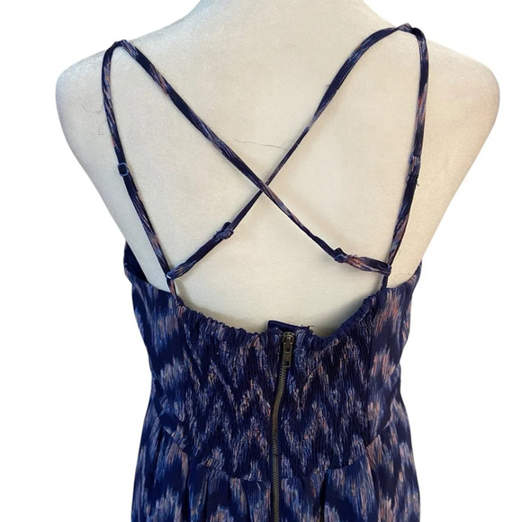 American Eagle Maxi Dress Size M Blue Purple Chevron Lined Smocked Back Party - Picture 6 of 13